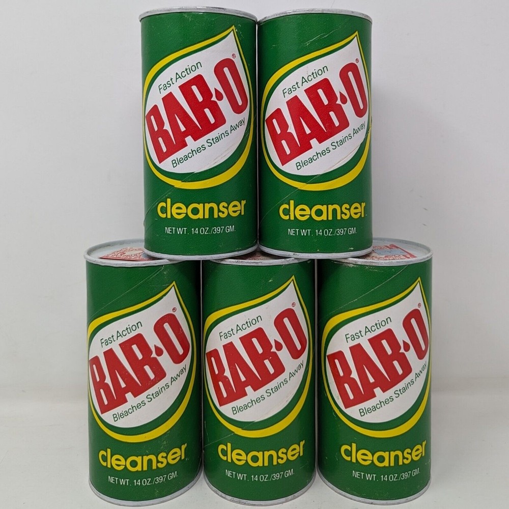 Lot Of 5 Vintage BAB-O Cleanser Bleached Stains Away 14 Oz Pyrex Corp USA 1970s